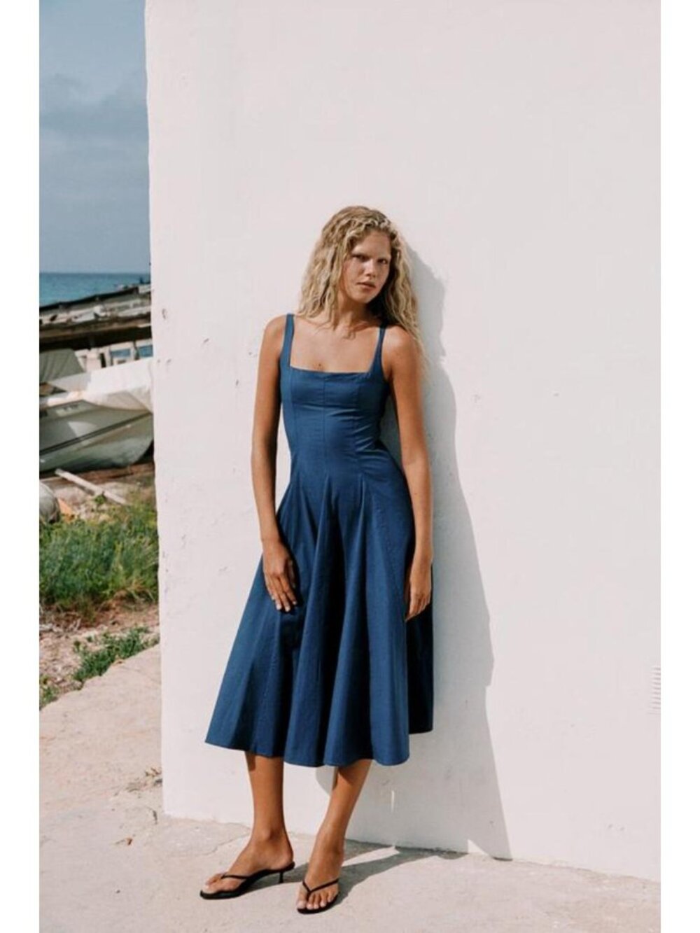 ZARA POPLIN GODET MIDI DRESS
